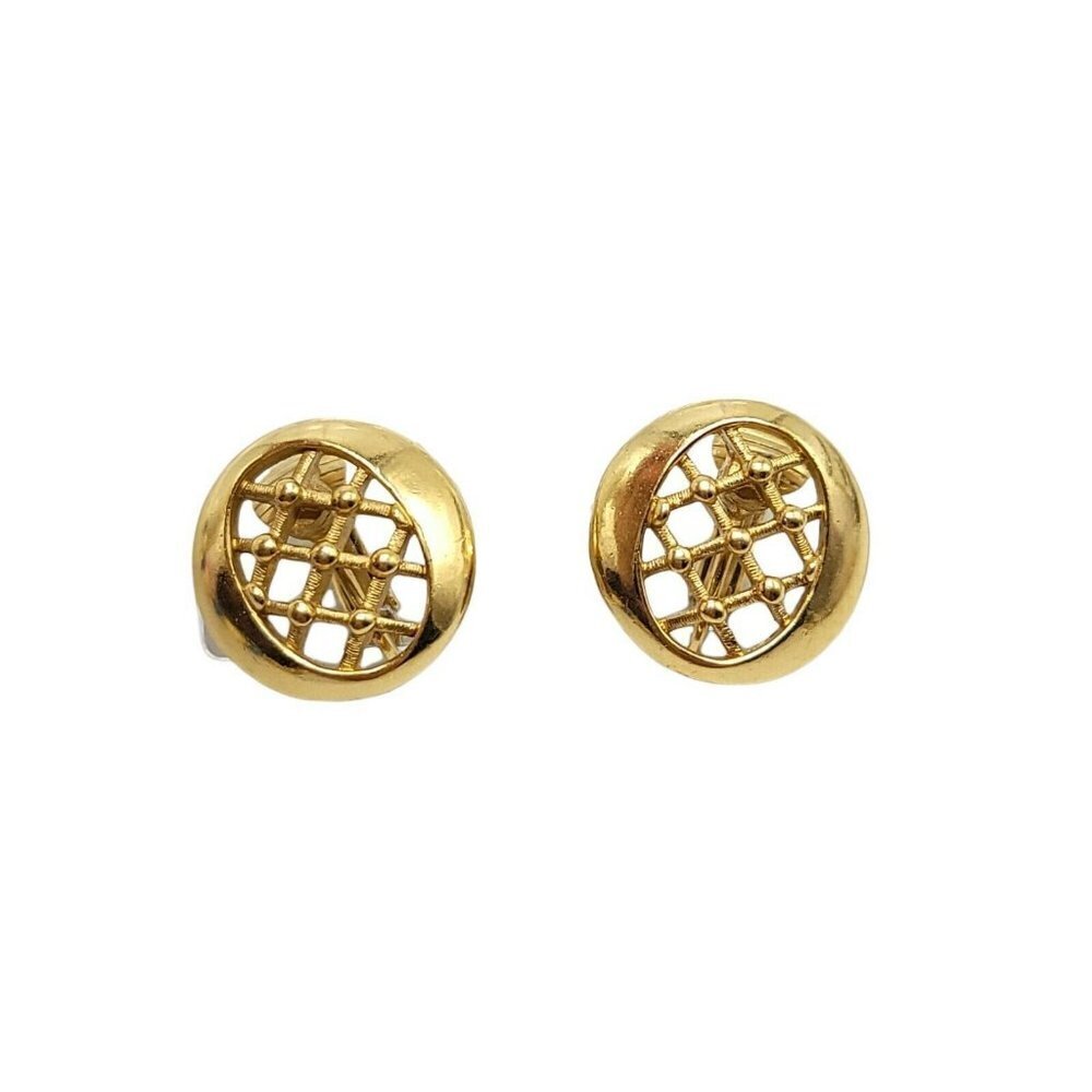 Crown Trifari Small Round Open Basket Weave Gold